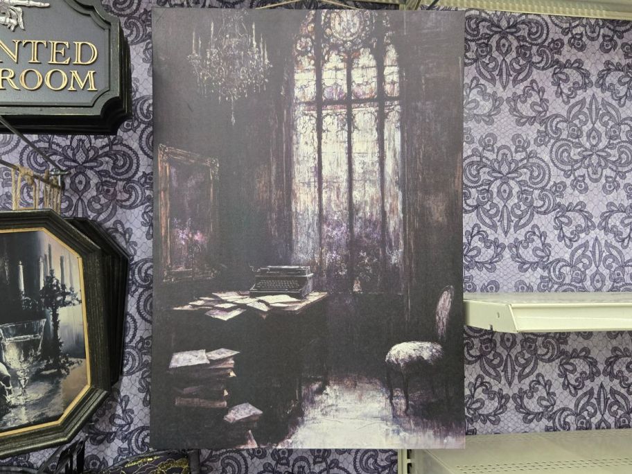 Stained Glass Window in Shadowy Room LED Canvas Wall Decor in store