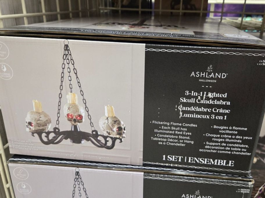 3-in-1 Lighted Skull Candelabra box in store