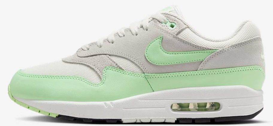 grey, green, and white Nike Air Max 1Essential Men's Shoe
