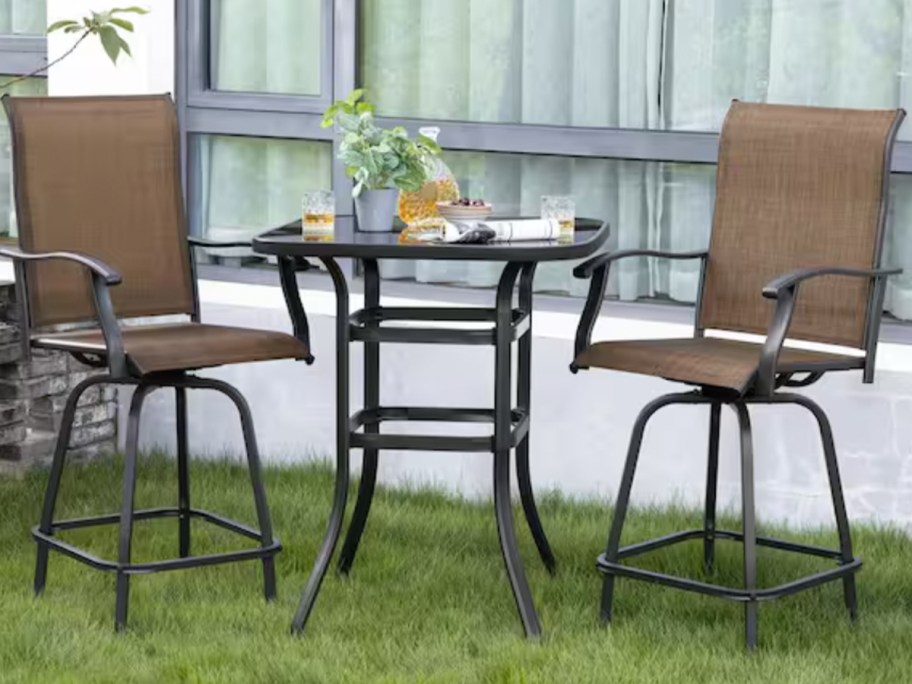 high top patio bar set outdoors 
