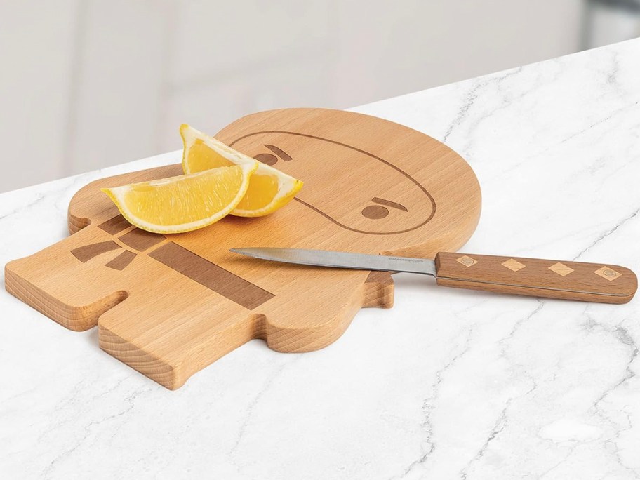 ninja cutting board with knife on counter 