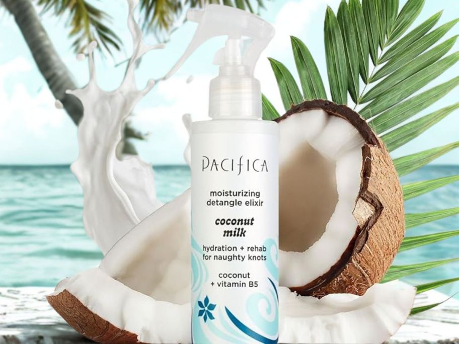 pacifica coconut milk bottle with beach background