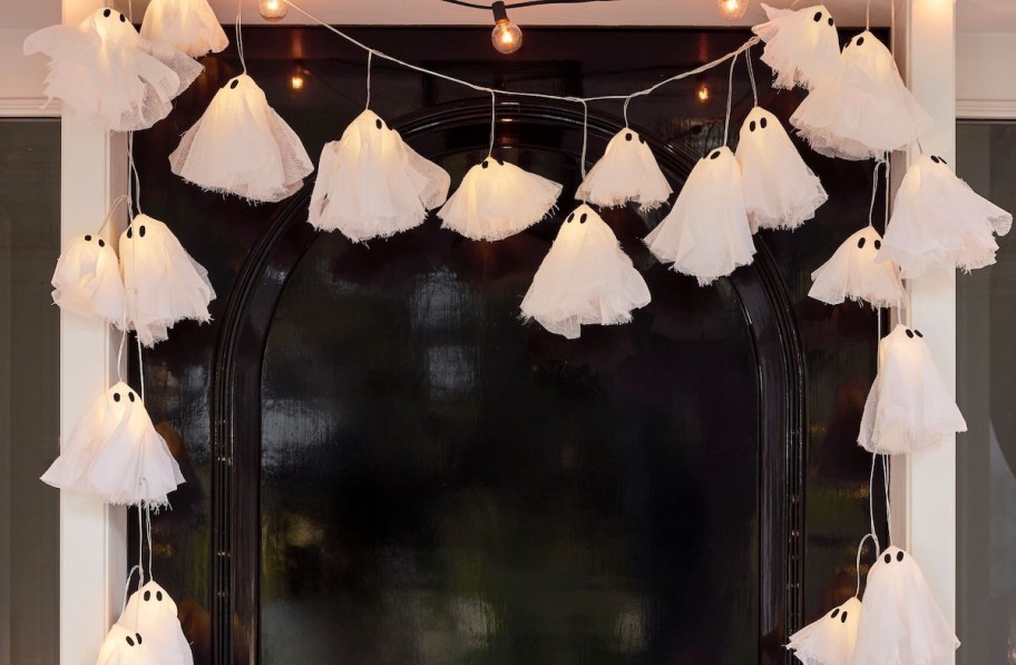 ghost string lights on doorway