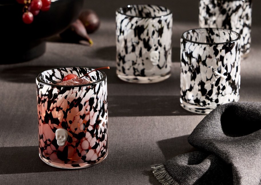 pottery barn icon glasses with white skulls