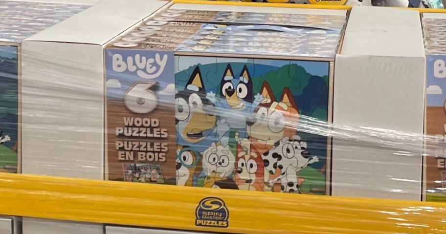 bluey puzzles on display in store