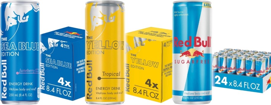 red bull blue, yellow and sugar free editions