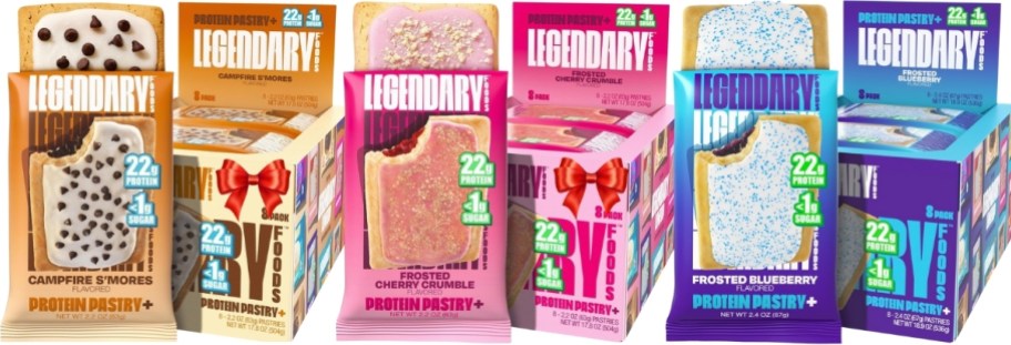 3 8-count boxes of protein pop tarts in smores, cherry and blueberry