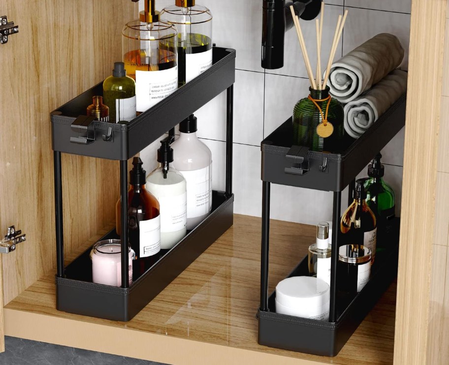 storage cart being used under a sink