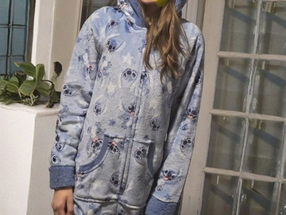 woman wearing stitch Women's One-Piece Pajamas