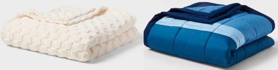 white and blue blankets 
