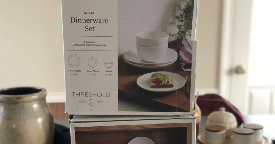 box of white dinnerware