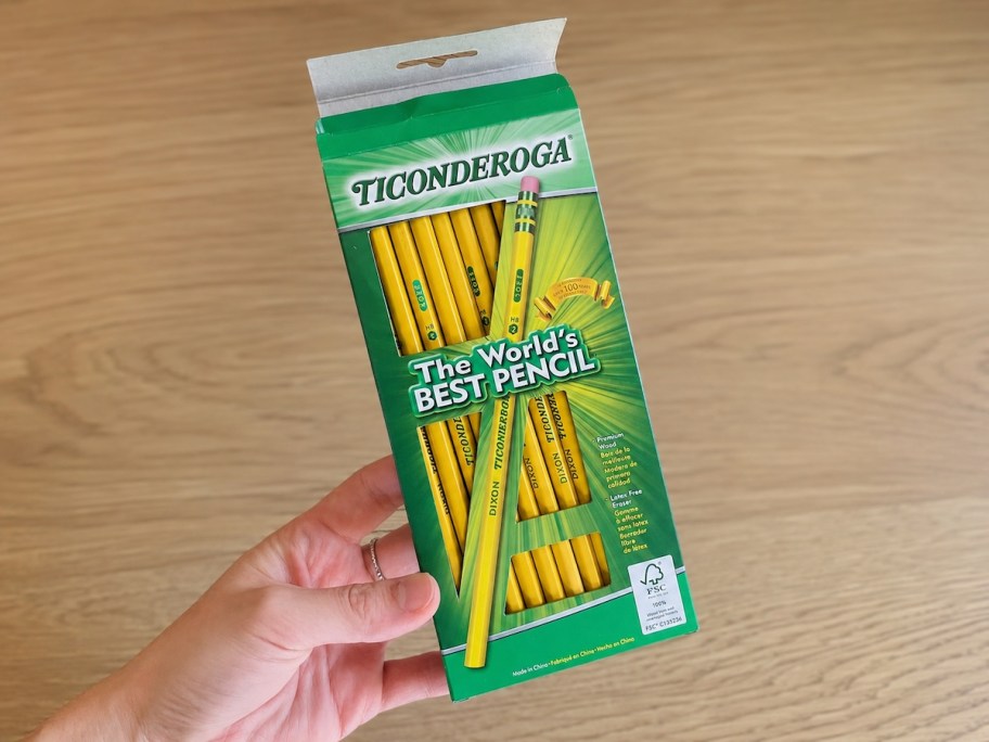 hand holding ticonderoga pencils