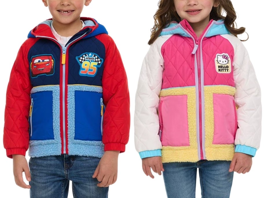 two kids wearing character jackets