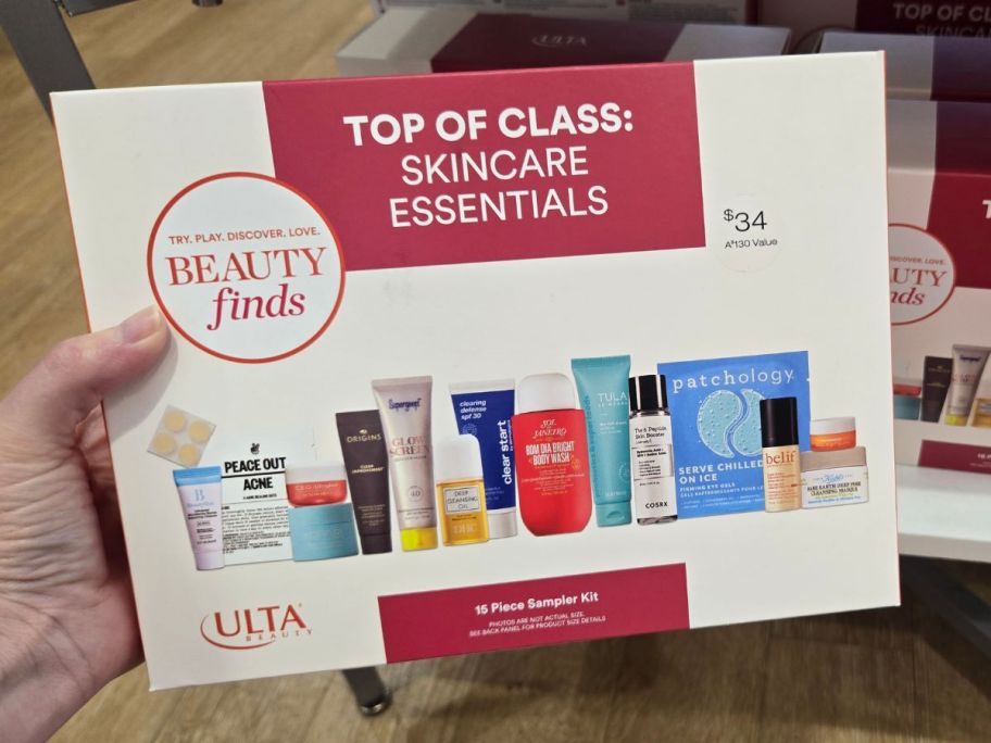 ULTA Top of Class: Skincare Essentials Kit box in hand in store