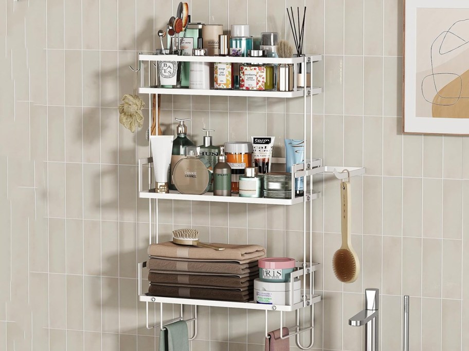 Godboat 3-Tier Bathroom Organizer in white mounted on a wall
