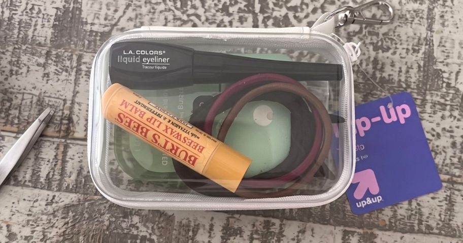up&up Mini Hard Sided Zipper Case Keychain with essentials in it