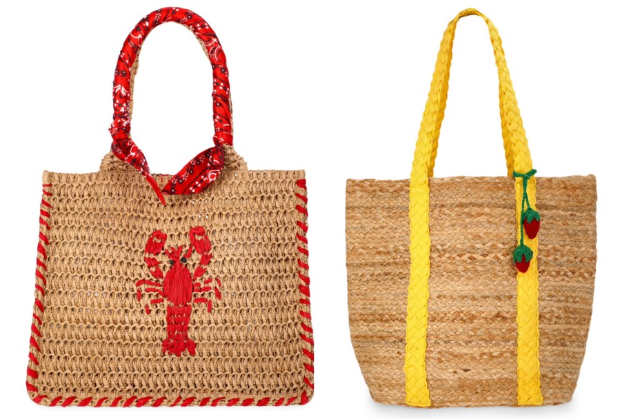 lobster and yellow straw tote 