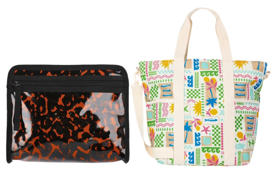 leopard pouch and multicolored white pouch