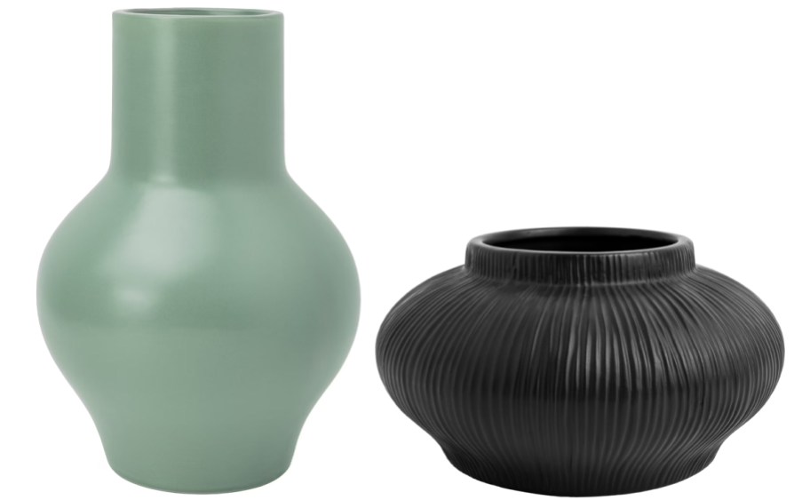 green and black vases