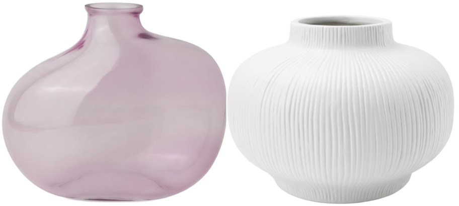 purple and white vases