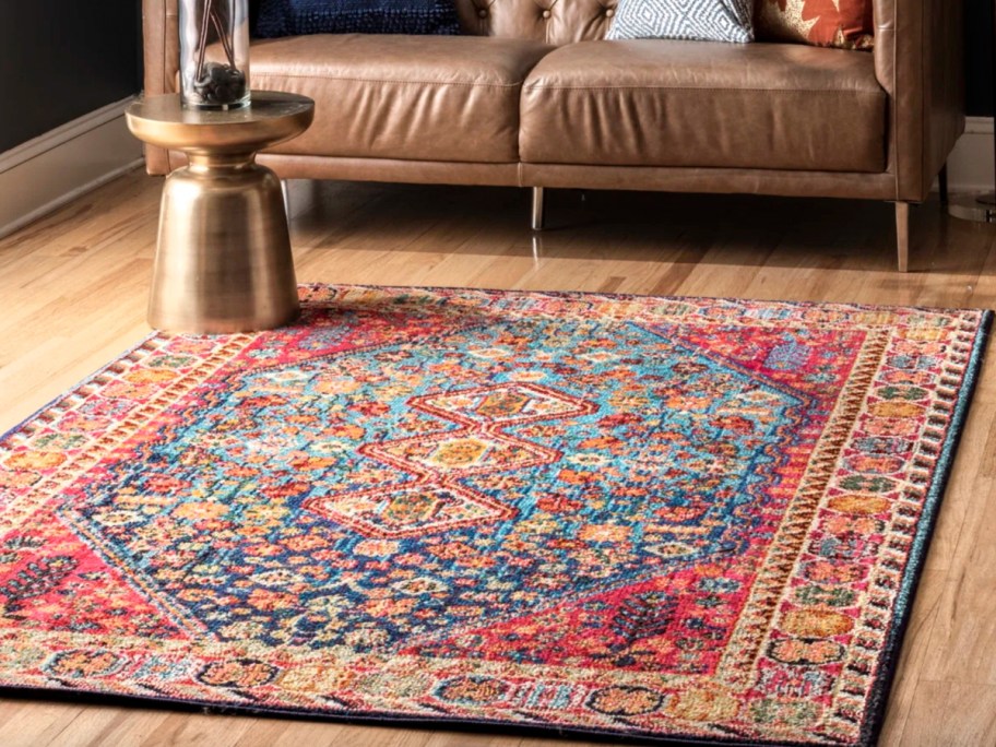 colorful pink and blue oriental area rug
