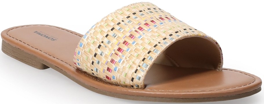 a natural colored raffia woven sandal