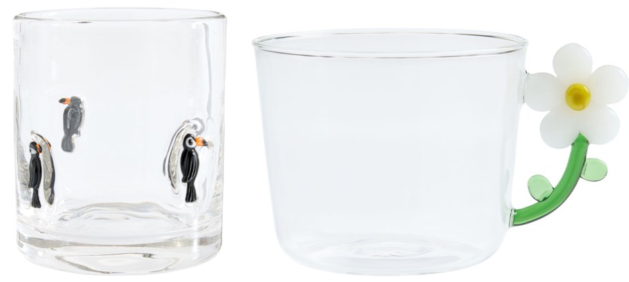black bird and daisy glass cups 