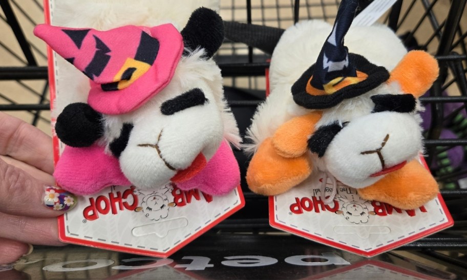 two small plush lamb chop dog toys