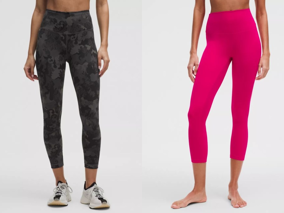 lower half of 2 women wearing different colors of leggings