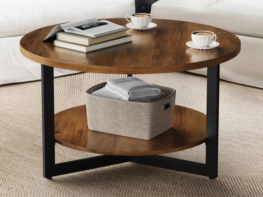 a modern style 2-tier coffee table in a living room