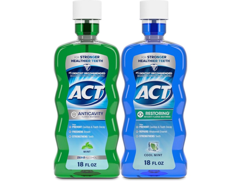 Two bottles of ACT mouthwash.