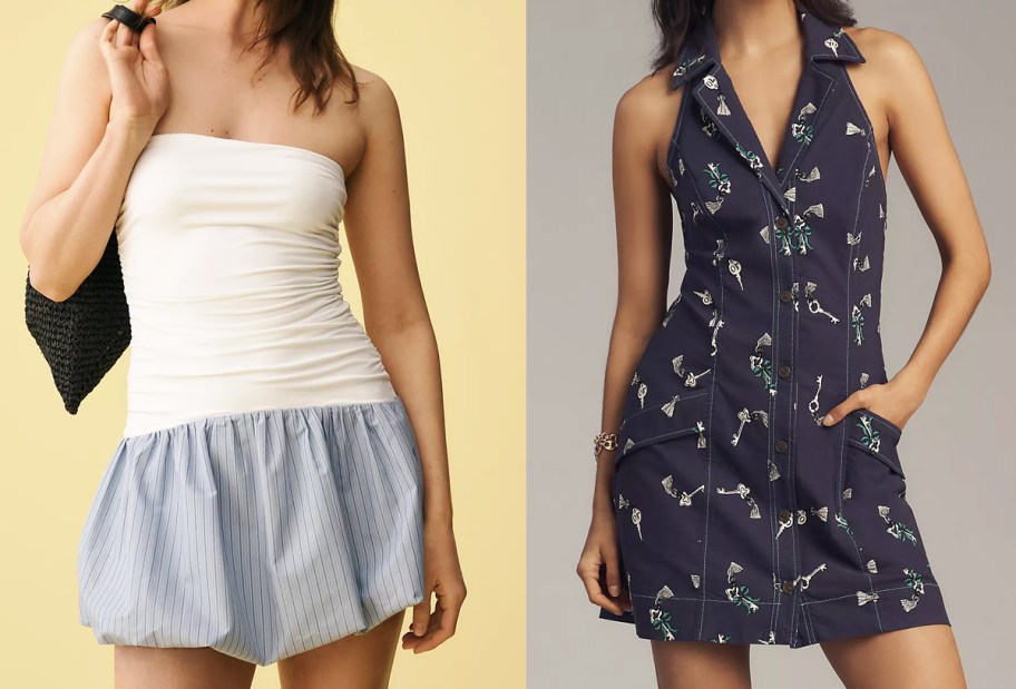 two women modeling mini dresses