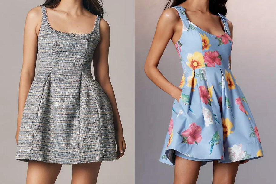 two women in fit & flare dresses