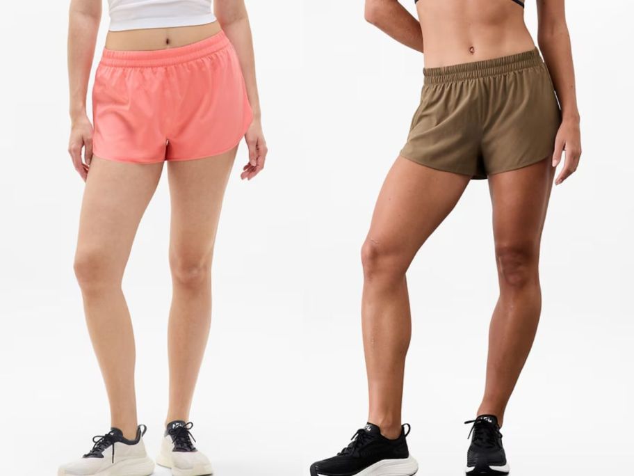 Stock image of two women wearing Athleta Speedwork Mid Rise 2 1/2