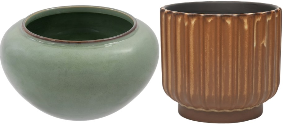 two round ceramic planters