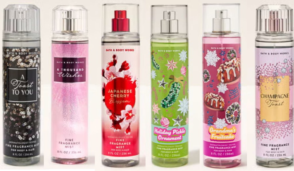different Bath Body Works scented Fragrance Mists