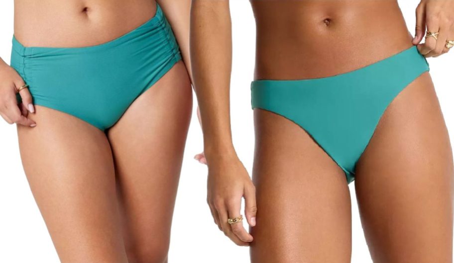 Stock images of two women wearing Calia swim bottoms