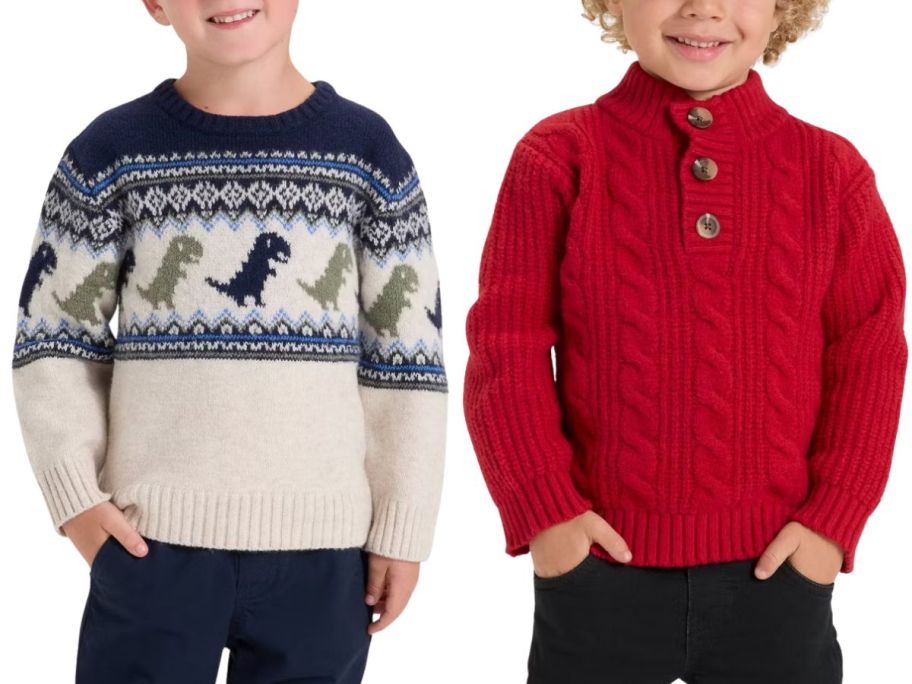2 toddler boys wearing sweaters