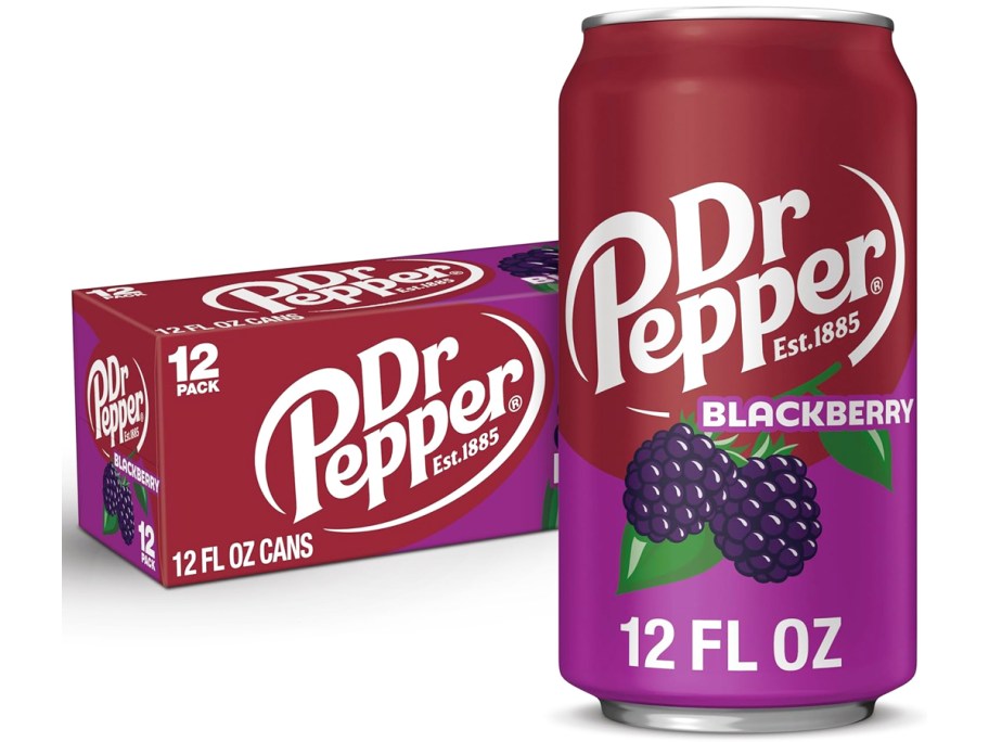 In front of the case with the can in front of Dr. Pepper Blackberry Soda