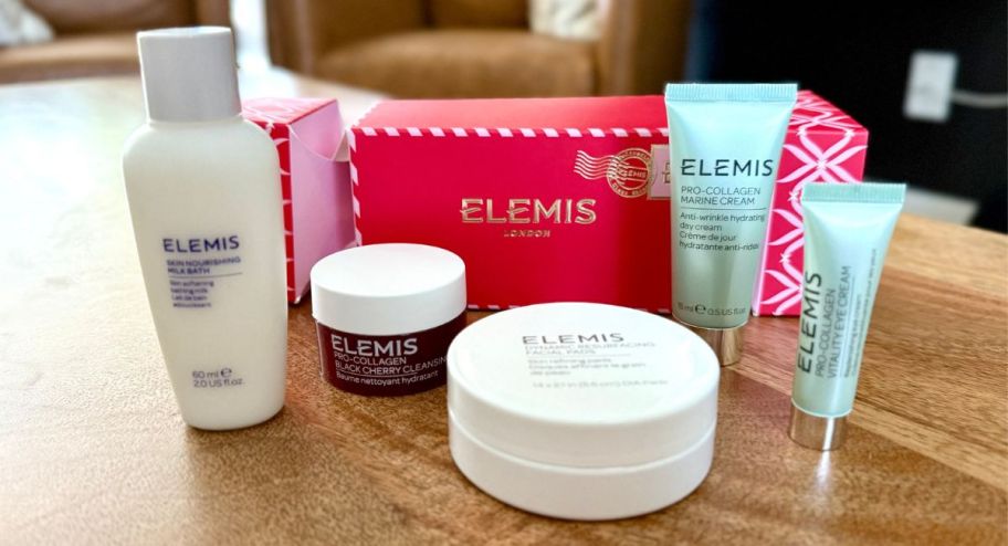 Elemis skincare displayed on the table