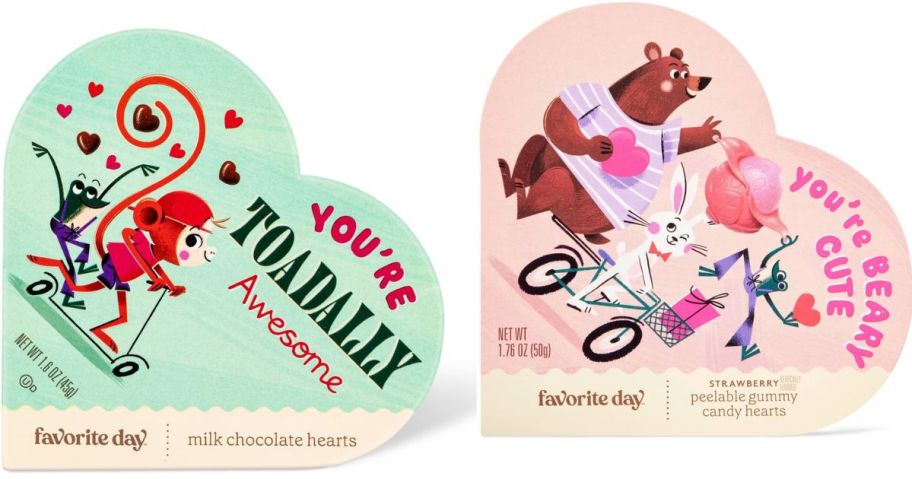 Favorite Day Chocolate Hearts and Peelable Gummy Heart Shaped Candy Boxes