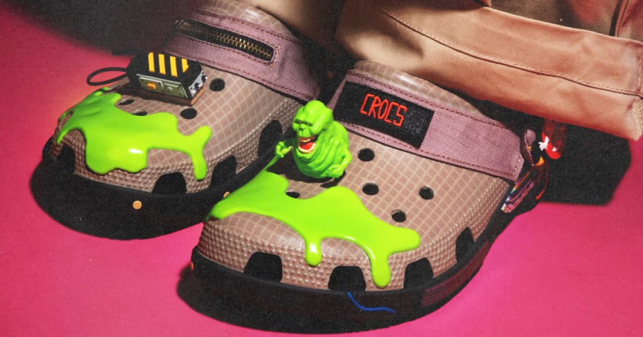 person wearing a pair of Ghostbuster Crocs