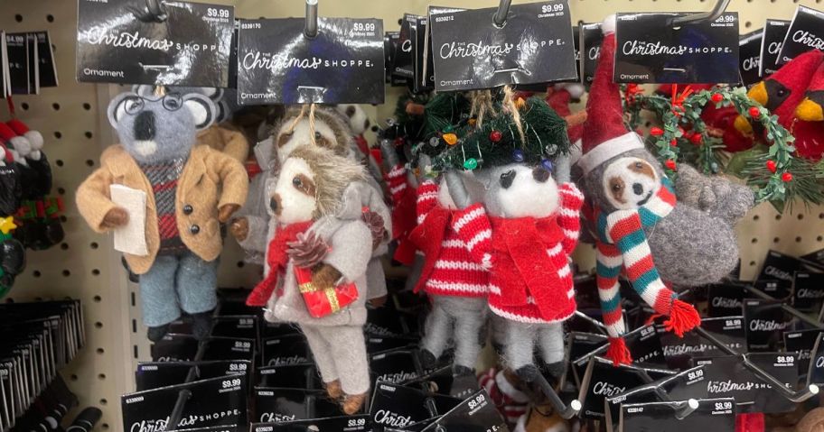 Felt animals ornaments displayed in a store