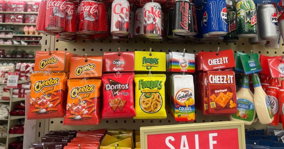 A wall full of snack ornament in a store