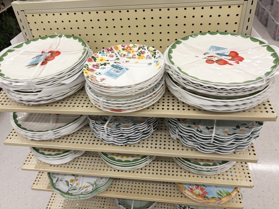 plate sets stacked on store shelves