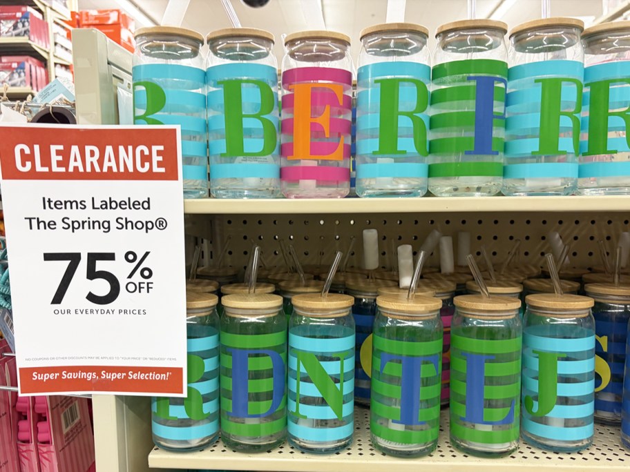 monogrammed striped tumblers on store shelves
