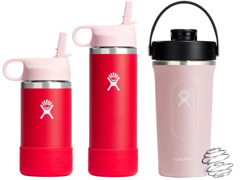 3 hydro flask water bottles in pink