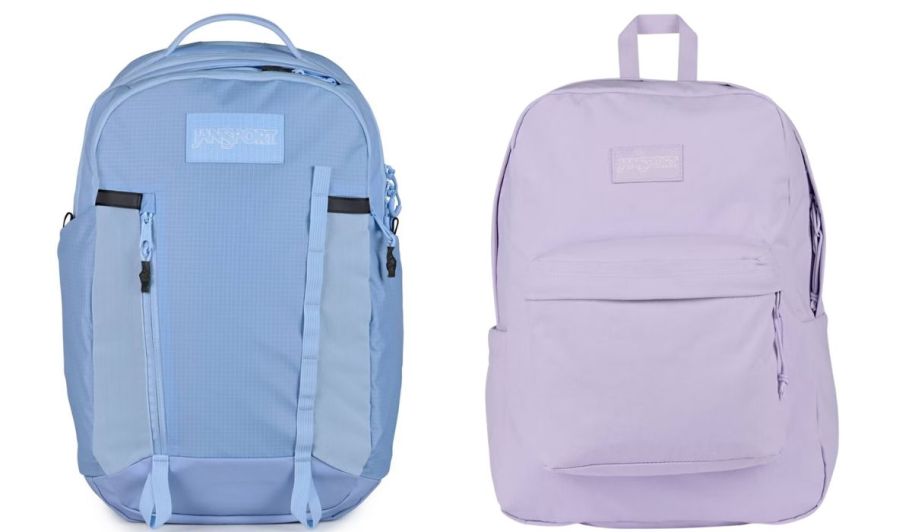JanSport bookbags in blue and purple
