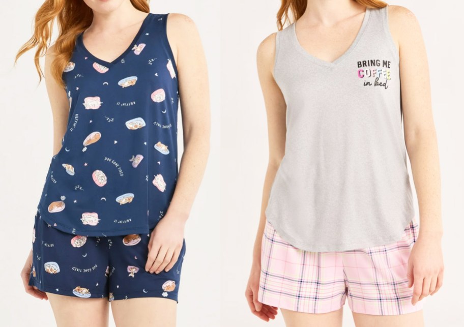two women in tank top and shorts pajama sets