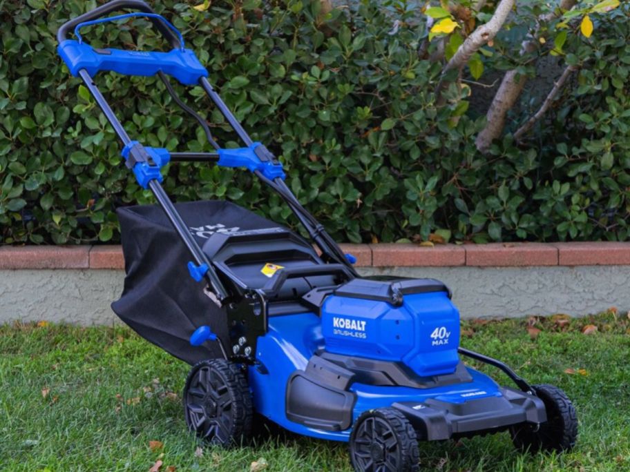 Kobalt Brushless Electric Lawn Mower in blue and black